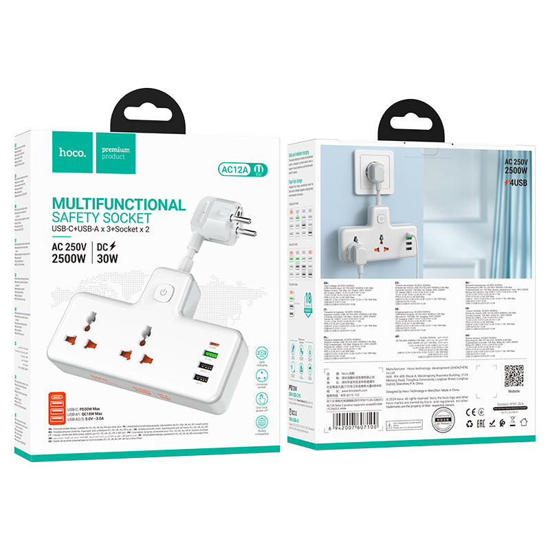 Power strip “AC12A Reise” PD30W + QC3.0 + 2 sockets EU