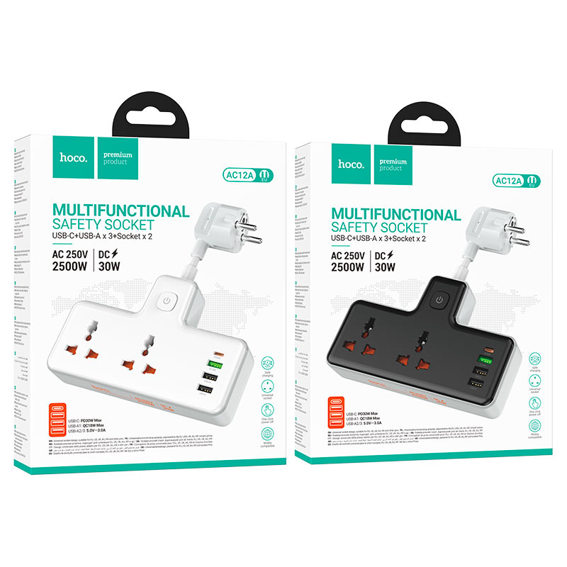 Power strip “AC12A Reise” PD30W + QC3.0 + 2 sockets EU