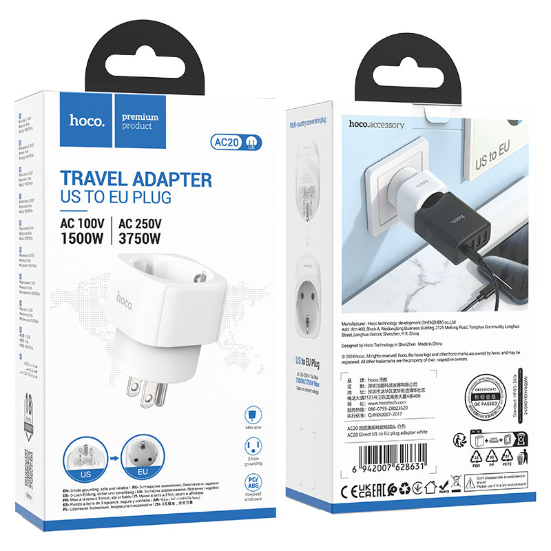 Travel adapter “AC20 Direct” US to EU