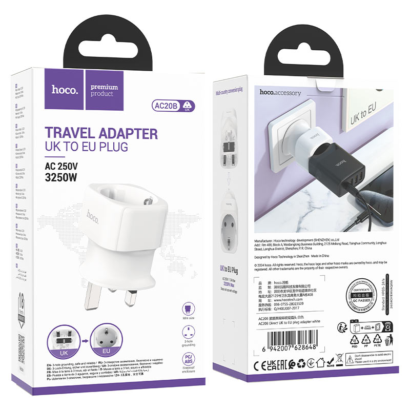Travel adapter “AC20B Direct” UK to EU