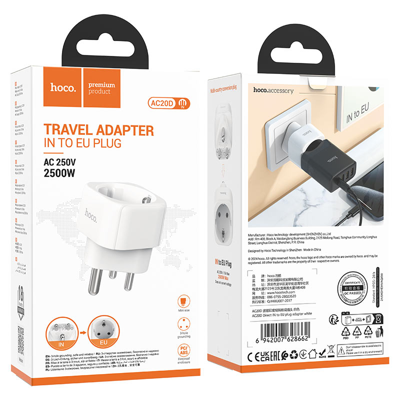 Travel adapter “AC20D Direct” IN to EU