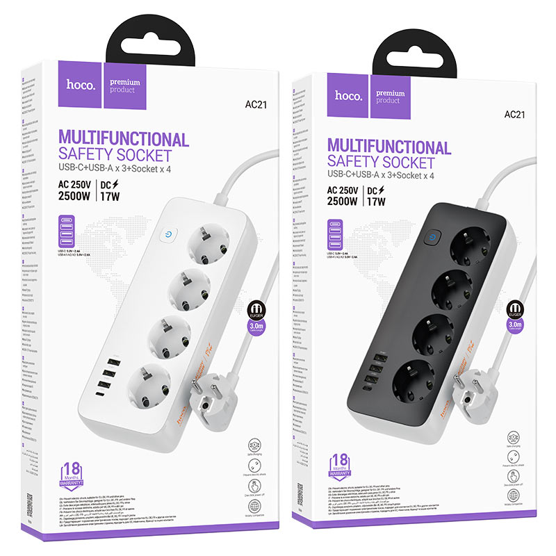 Power strip “AC21 Sunlight” 4 ports + 4 sockets EU / GER