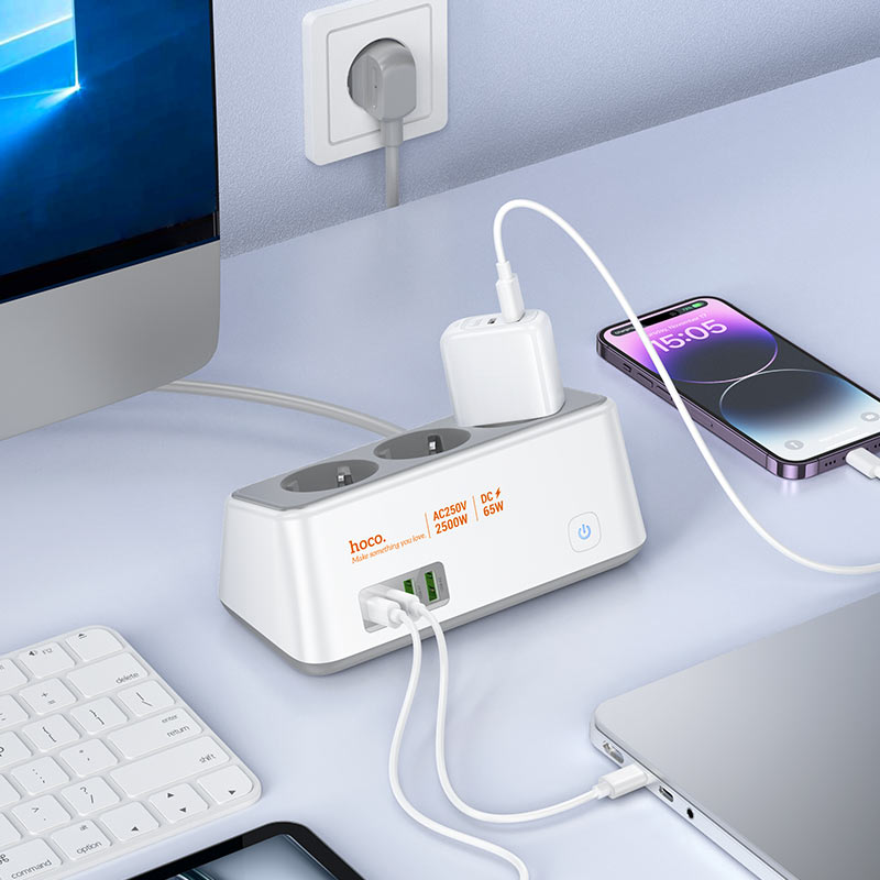 Power strip “AC23 Prominent” PD65W 4 ports + 3 sockets EU / GER