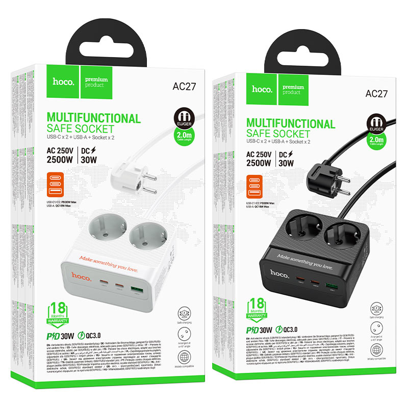 Power strip “AC27 Descanso” PD30W 3 ports + 2 sockets EU / GER