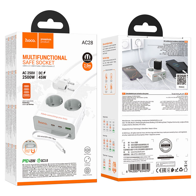 Power strip “AC28 Descanso” PD45W 4 outputs + 2 sockets EU / GER