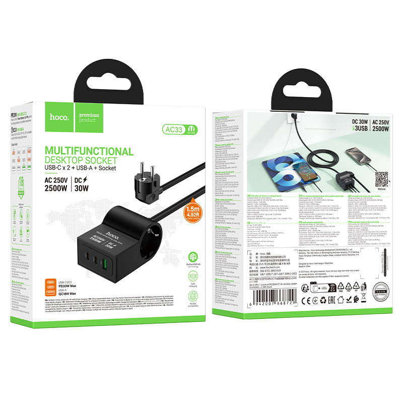 Power strip “AC33 Win” PD30W 3 ports + 1 socket EU / GER