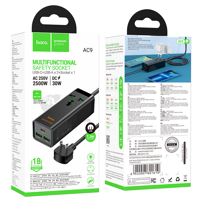Power strip “AC9 Talent” PD30W + QC3.0 + 1 socket US