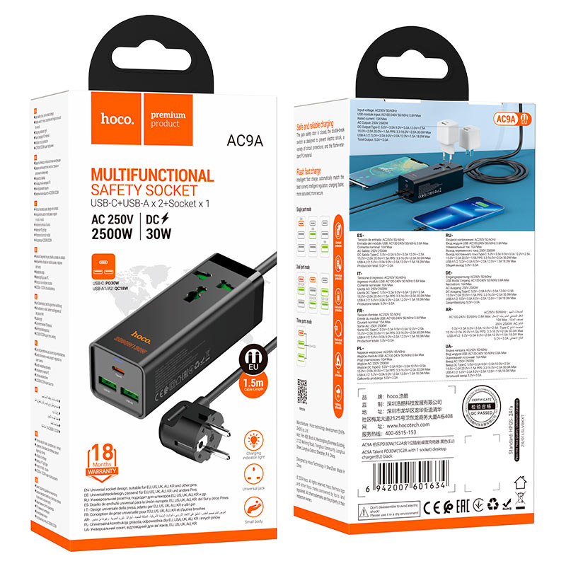 Power strip “AC9A Talent” PD30W + QC3.0 + 1 socket EU