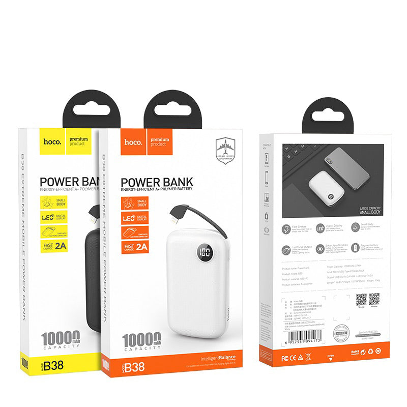 Power bank “B38 Extreme” 10000mAh single USB built-in Lightning cable