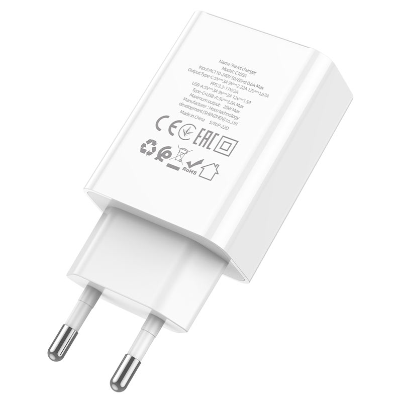 Wall charger “C100A” PD20W + QC3.0 EU set with cable