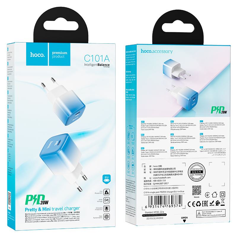 Wall charger “C101A” PD20W EU set with cable