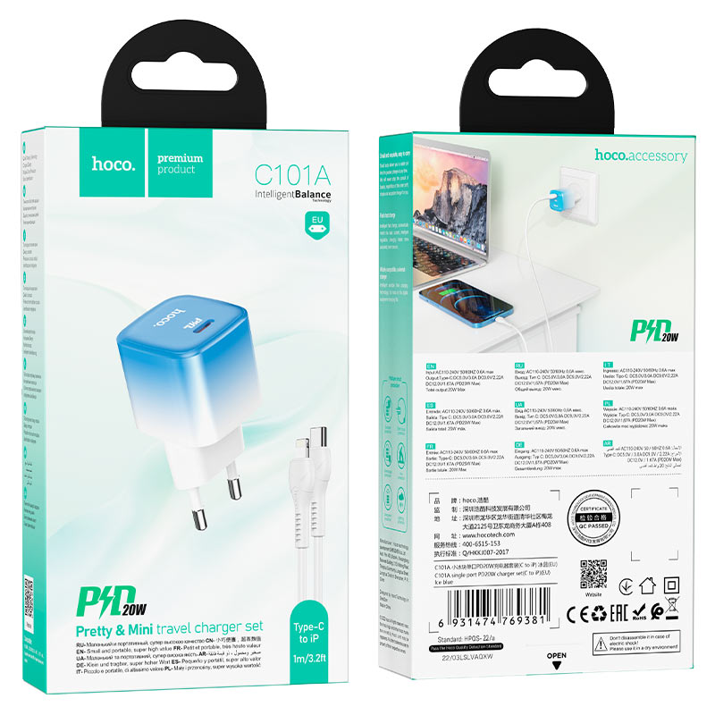Wall charger “C101A” PD20W EU set with cable