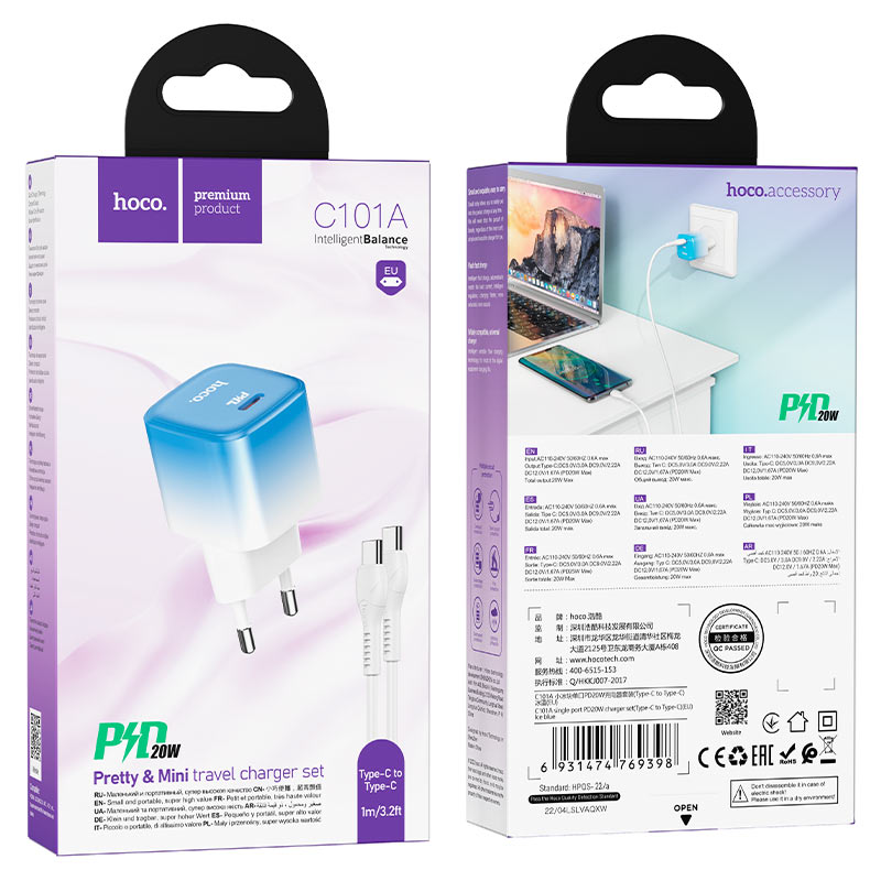 Wall charger “C101A” PD20W EU set with cable