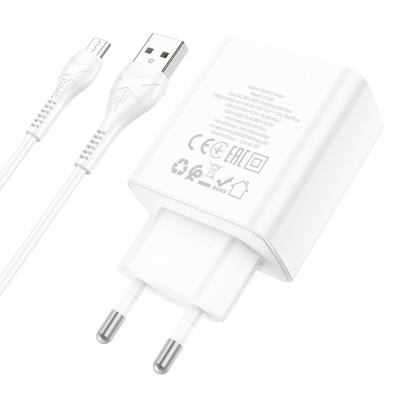 Wall charger “C102A Fuerza” QC3.0 EU set with cable