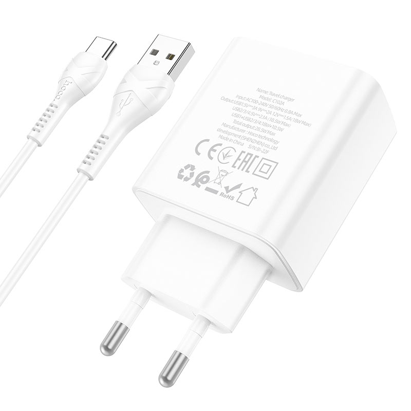 Wall charger “C102A Fuerza” QC3.0 EU set with cable