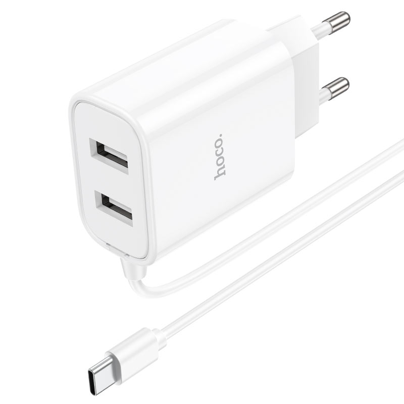 Wall charger “C103A Courser” EU dual-port with built-in cable