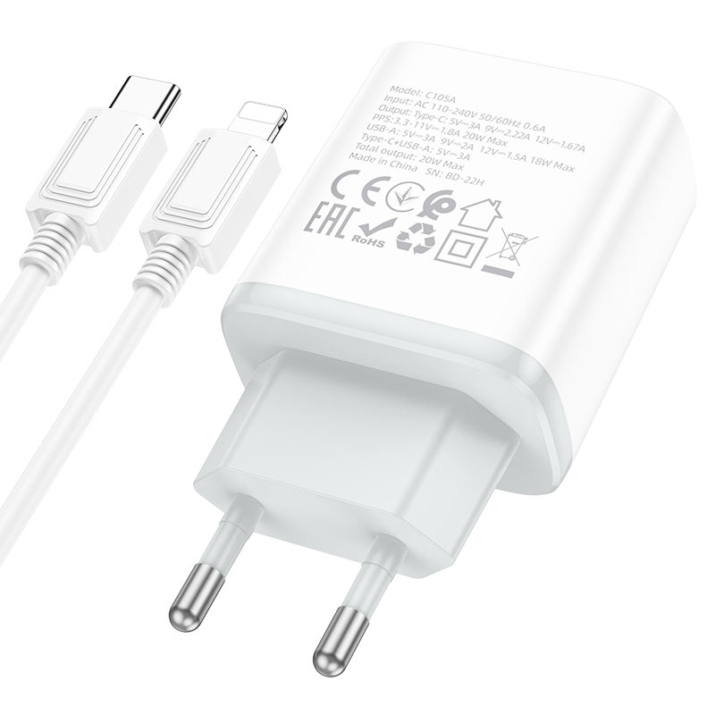 Wall charger “C105A Stage” PD20W + QC3.0 EU cable set
