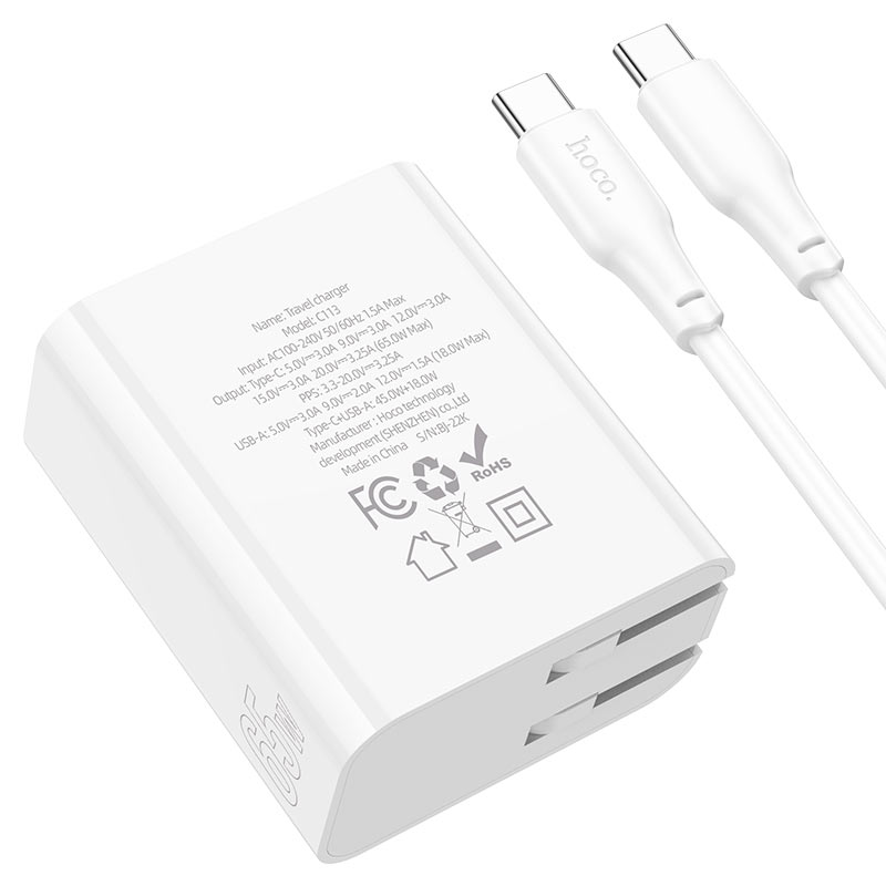 Wall charger “C113 Awesome” PD65W + QC3.0 US cable set