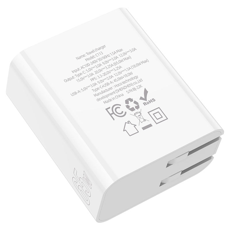 Wall charger “C113 Awesome” PD65W + QC3.0 US cable set