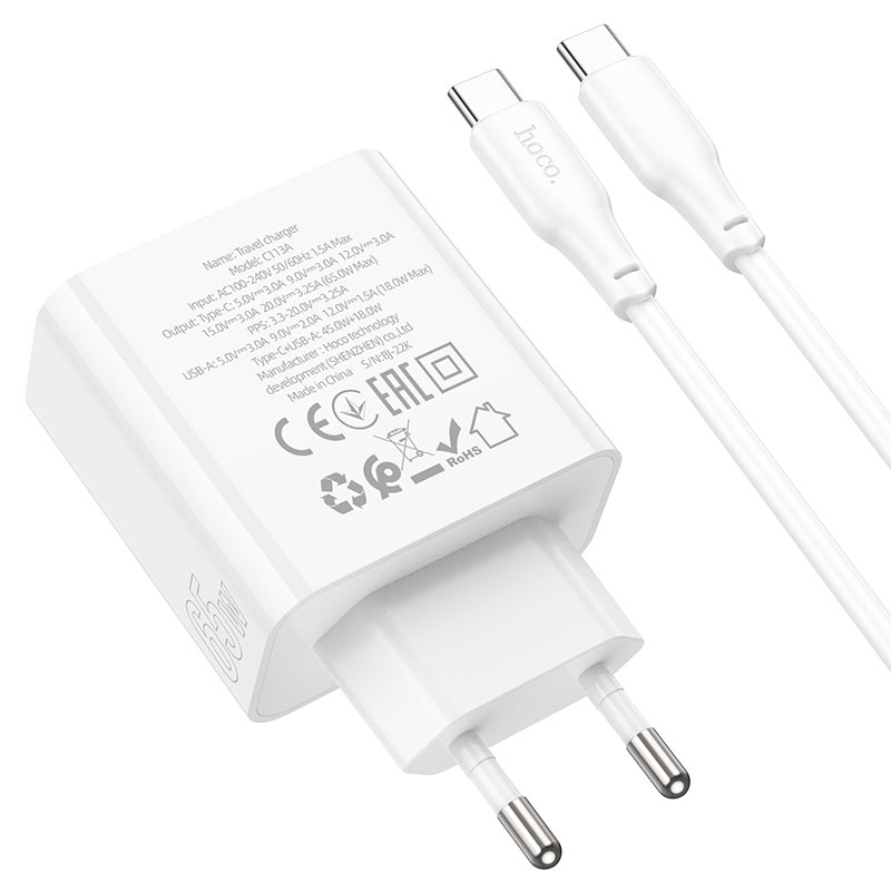 Wall charger “C113A Awesome” PD65W + QC3.0 EU cable set