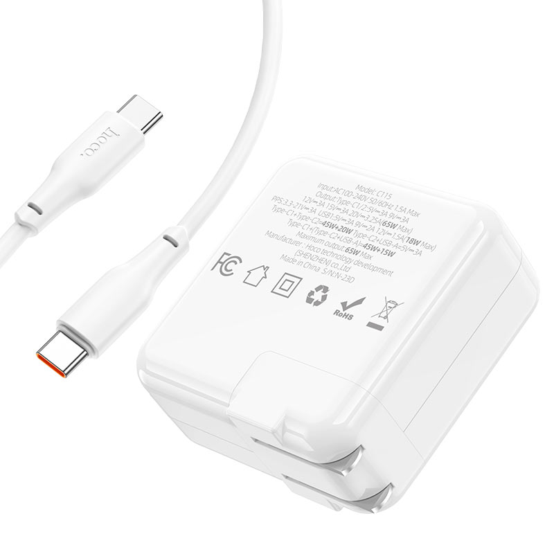Wall charger “C115 Header” PD65W + QC3.0 US cable set