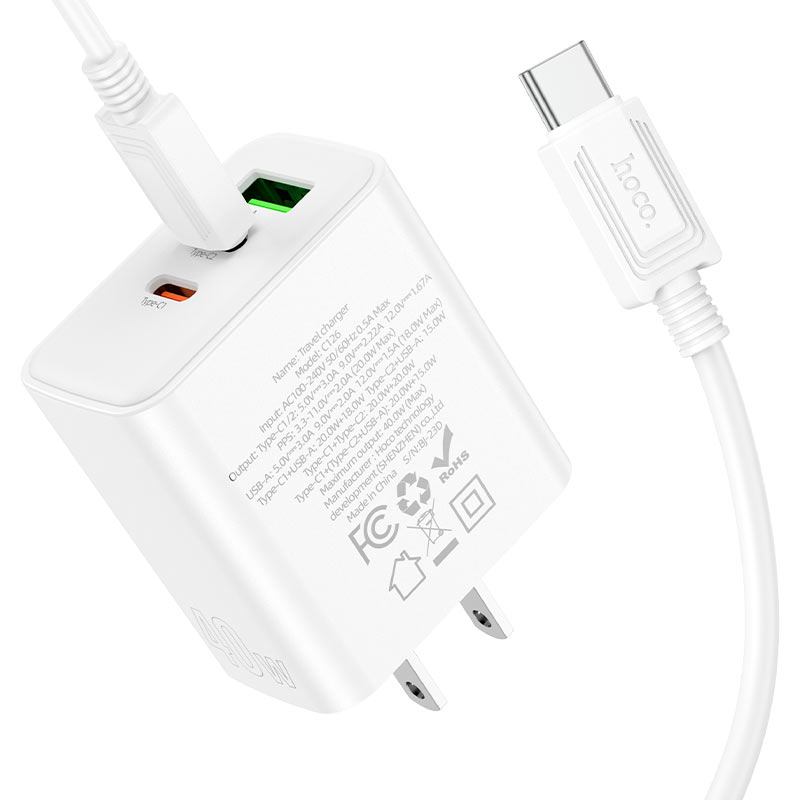 Wall charger “C126 Pure power” 40W PD20W + QC3.0 US cable set