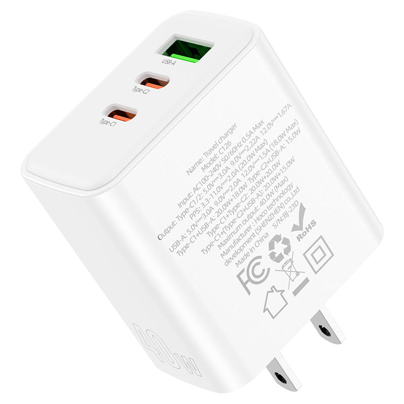 Wall charger “C126 Pure power” 40W PD20W + QC3.0 US cable set