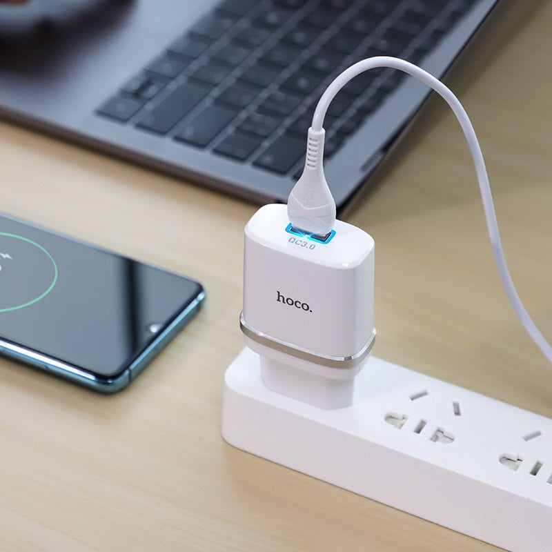 Wall charger “C12Q Smart” QC3.0 EU single USB set with cable