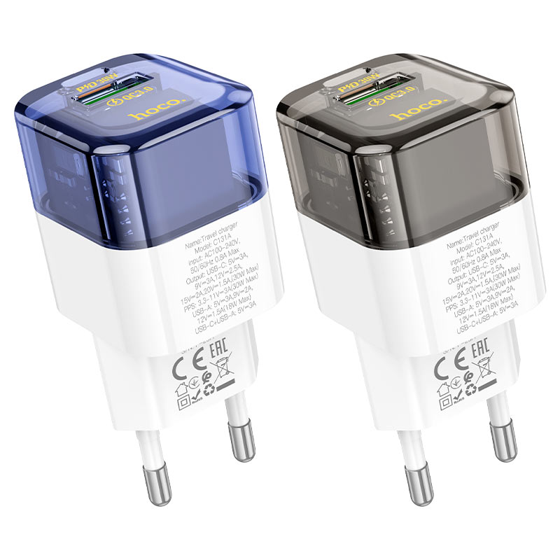 Wall charger “C131A Platinum” PD30W + QC3.0 EU cable set