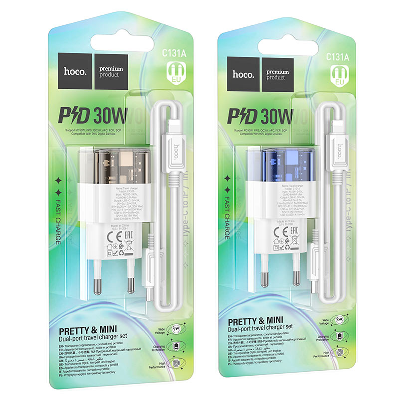 Wall charger “C131A Platinum” PD30W + QC3.0 EU cable set