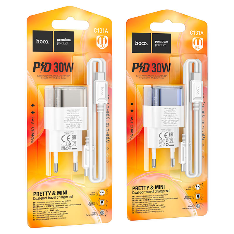 Wall charger “C131A Platinum” PD30W + QC3.0 EU cable set