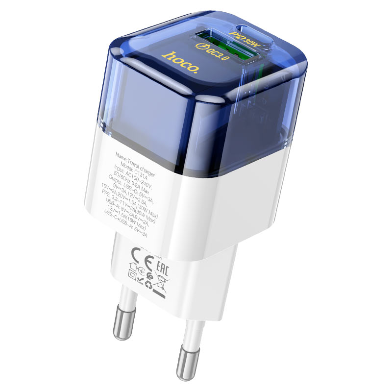 Wall charger “C131A Platinum” PD30W + QC3.0 EU cable set