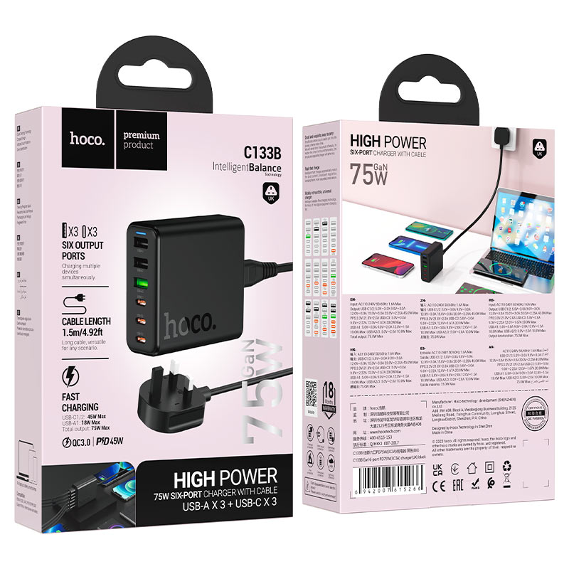 Charging station “C133B Earl” 75W PD45W + QC3.0 UK