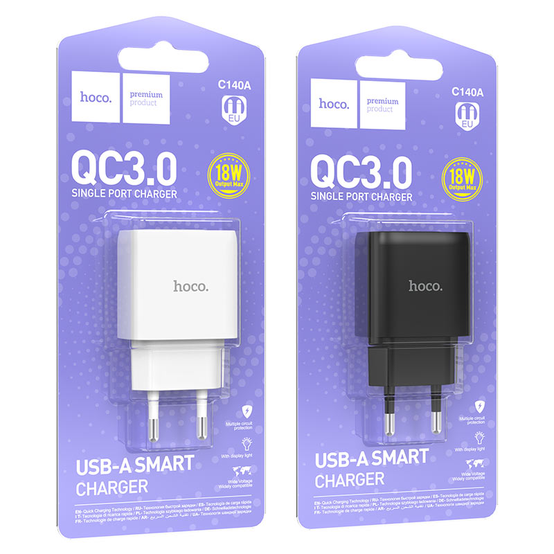 Wall charger “C140A Smart” QC3.0 EU cable set