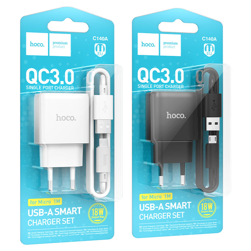 Wall charger “C140A Smart” QC3.0 EU cable set