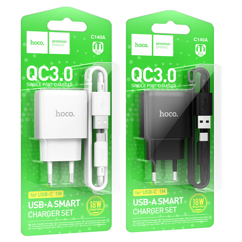 Wall charger “C140A Smart” QC3.0 EU cable set