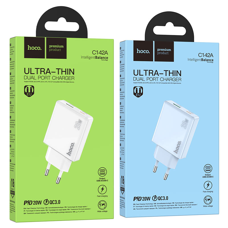 Wall charger “C142A Direct” PD20W + QC3.0 EU cable set