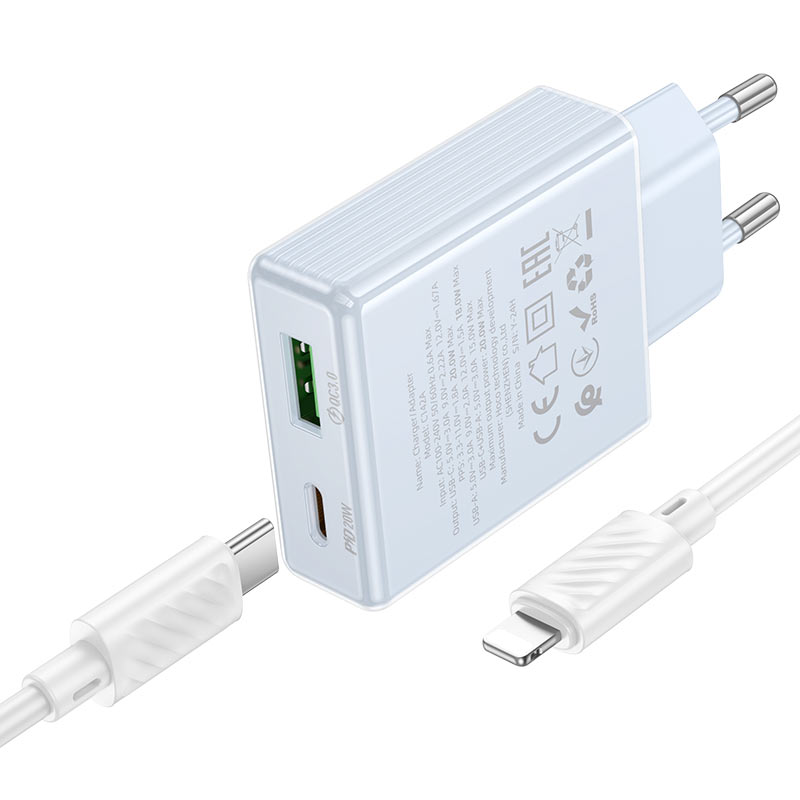 Wall charger “C142A Direct” PD20W + QC3.0 EU cable set