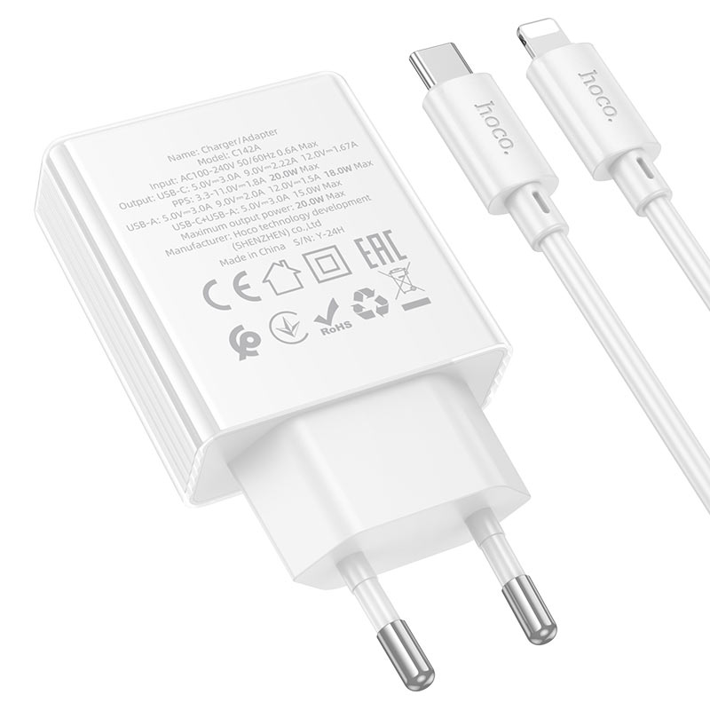 Wall charger “C142A Direct” PD20W + QC3.0 EU cable set