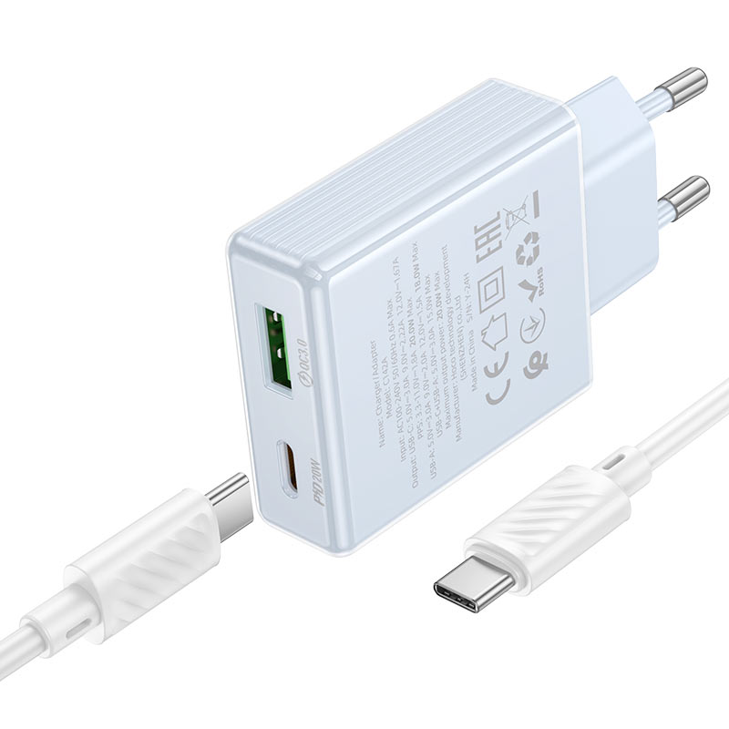 Wall charger “C142A Direct” PD20W + QC3.0 EU cable set