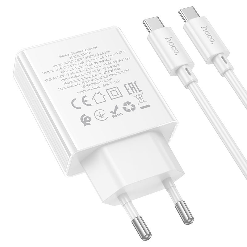 Wall charger “C142A Direct” PD20W + QC3.0 EU cable set