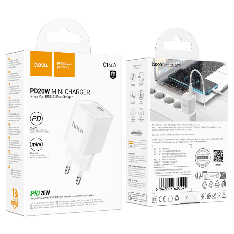 Wall charger “C146A Charm” PD20W EU cable set