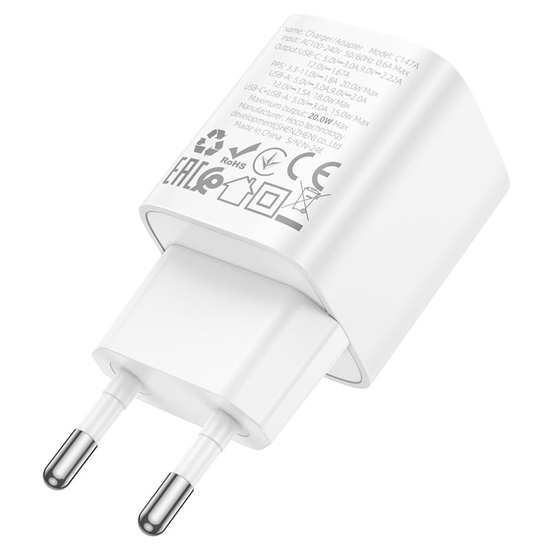 Wall charger “C147A Charm” PD20W + QC3.0 EU cable set