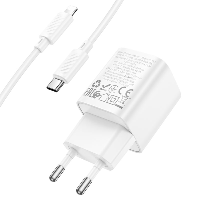 Wall charger “C147A Charm” PD20W + QC3.0 EU cable set