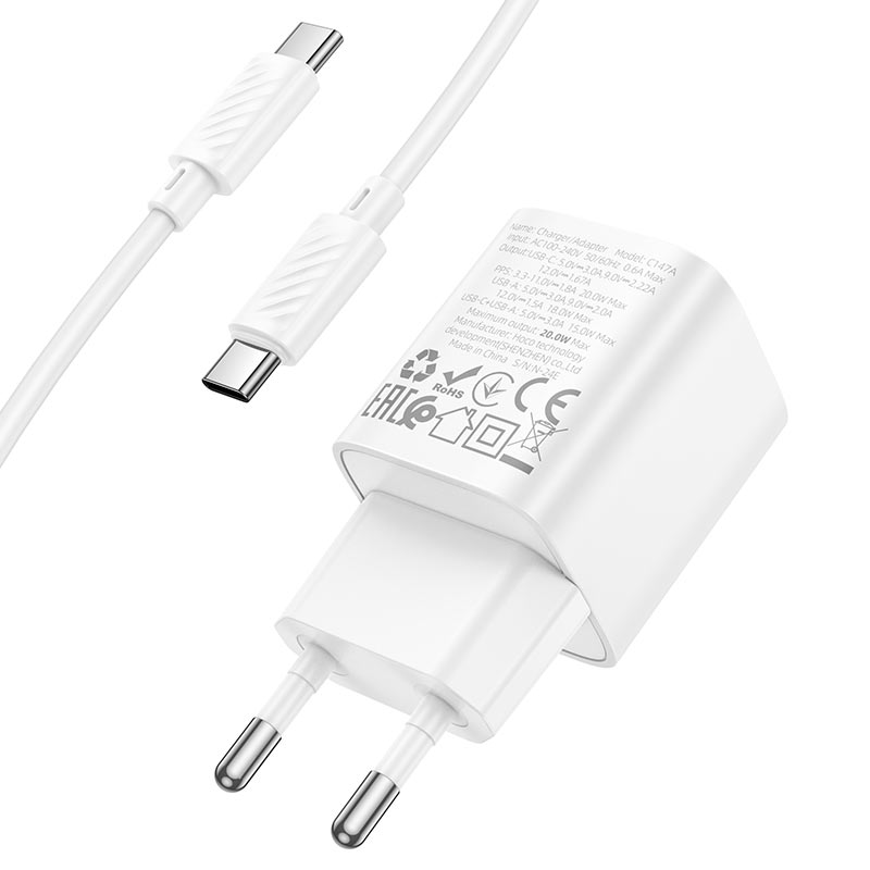 Wall charger “C147A Charm” PD20W + QC3.0 EU cable set