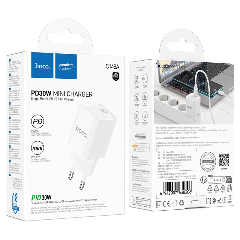 Wall charger “C148A Charm” PD30W EU cable set