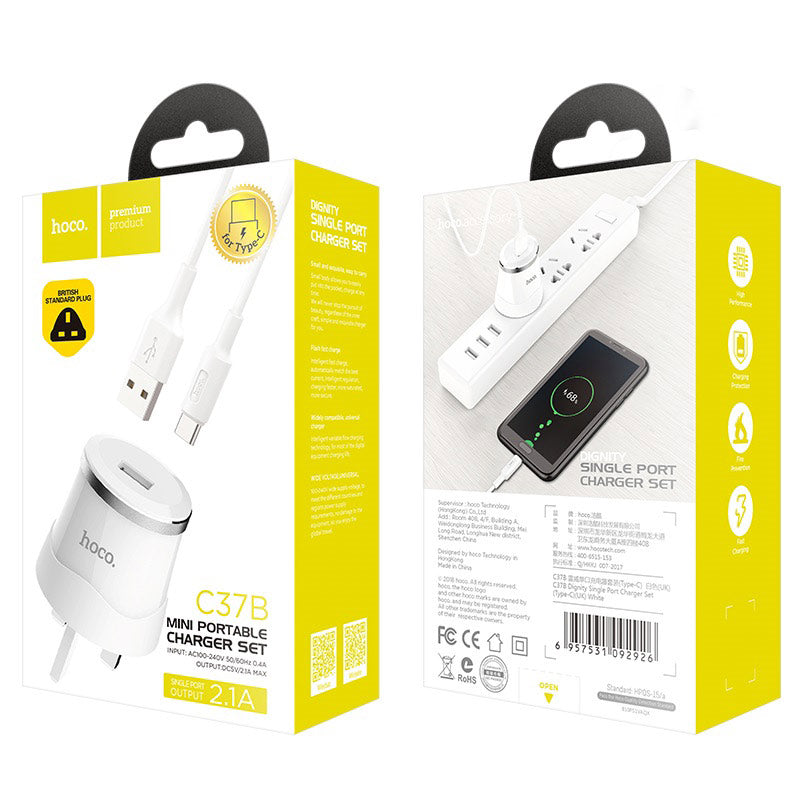 Wall charger “C37B Dignity” single USB set with cable UK