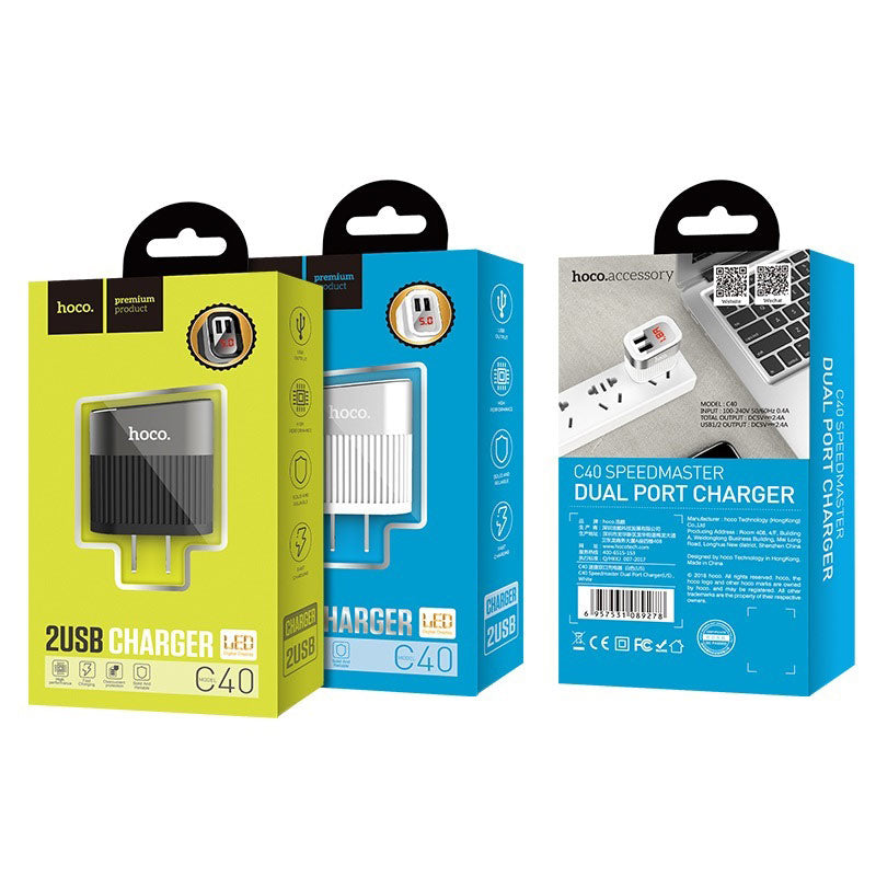 Wall charger “C40 Speedmaster” dual USB port US plug