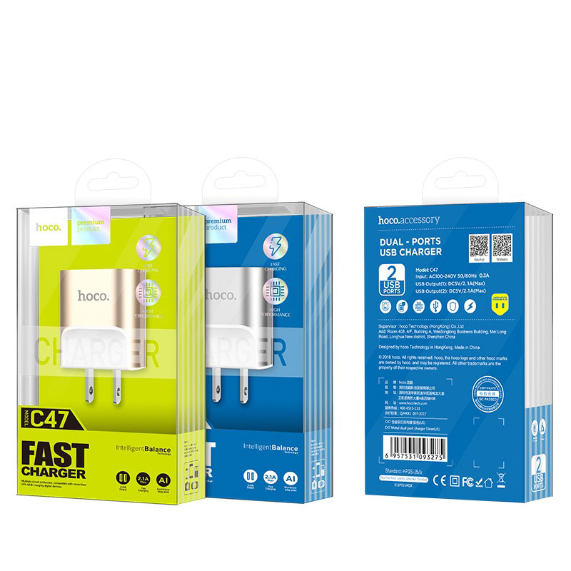 Wall charger “C47 Metal” dual USB ports US
