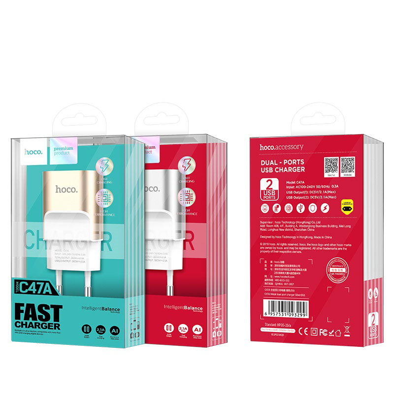 Wall charger “C47A Metal” dual USB ports EU